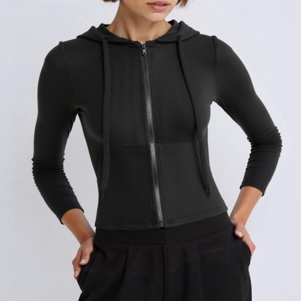 Women's Slim Fit Hooded Crop Jacket Lightweight Zip Up Athletic Outerwear for Spring and Summer Black Size S