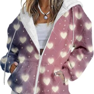 MARSVOVO Cute Love Heart Hooded Sweatshirt Women Dressy Casual Zip Up Hoodies Spring Fall Long Sleeve Blazers Jackets
