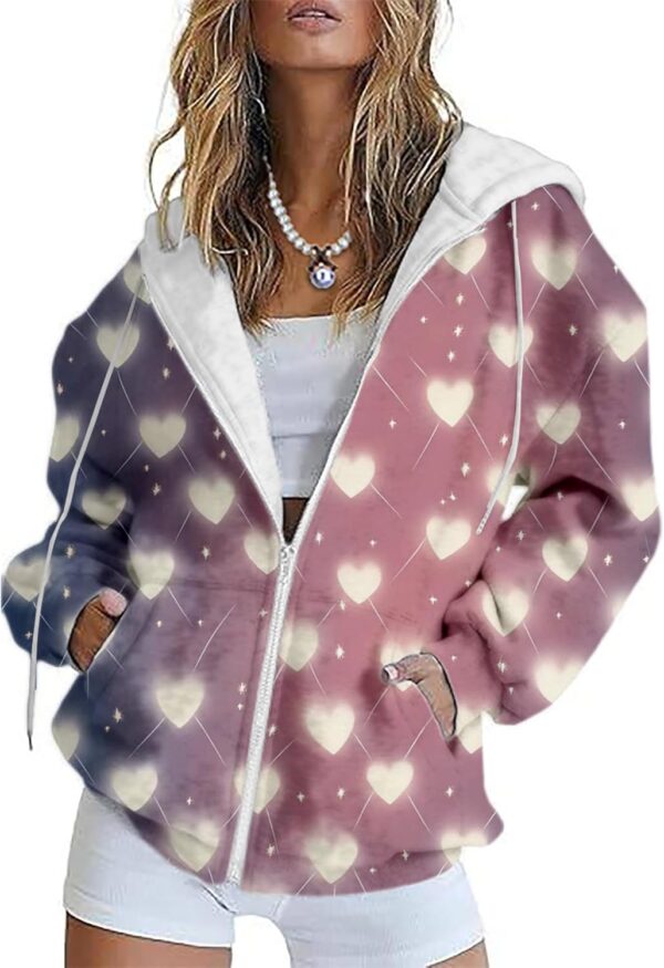 MARSVOVO Cute Love Heart Hooded Sweatshirt Women Dressy Casual Zip Up Hoodies Spring Fall Long Sleeve Blazers Jackets