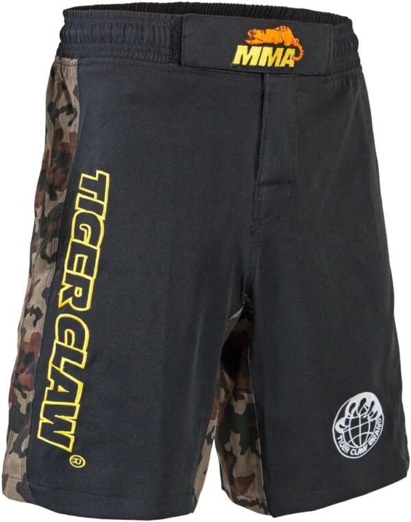 Tiger Claw - Polyester Fight Shorts - Black with Camo Trim