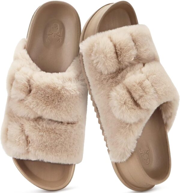 KuaiLu Women's Fluff Slippers Plantar Fasciitis Arch Support Platform Slippers Ladies Fashion Open Toe Faux Fur Sliders Womens House Slipper Size 6-12