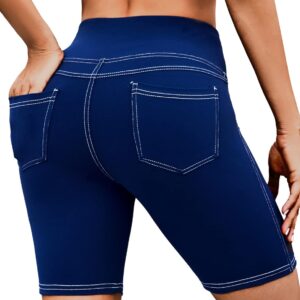 VOOVEEYA 5"/8" High Waisted Yoga Biker Shorts with Pockets for Women - Butt Lifting Workout Spandex Booty Gym Shorts