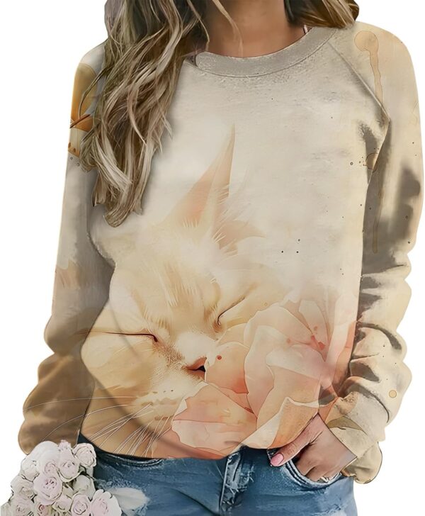 Sweatshirts for Women Trendy Cute Cat Sweaters Women's Casual Long Sleeve Crewneck Shirts Baggy Pullover Outfits