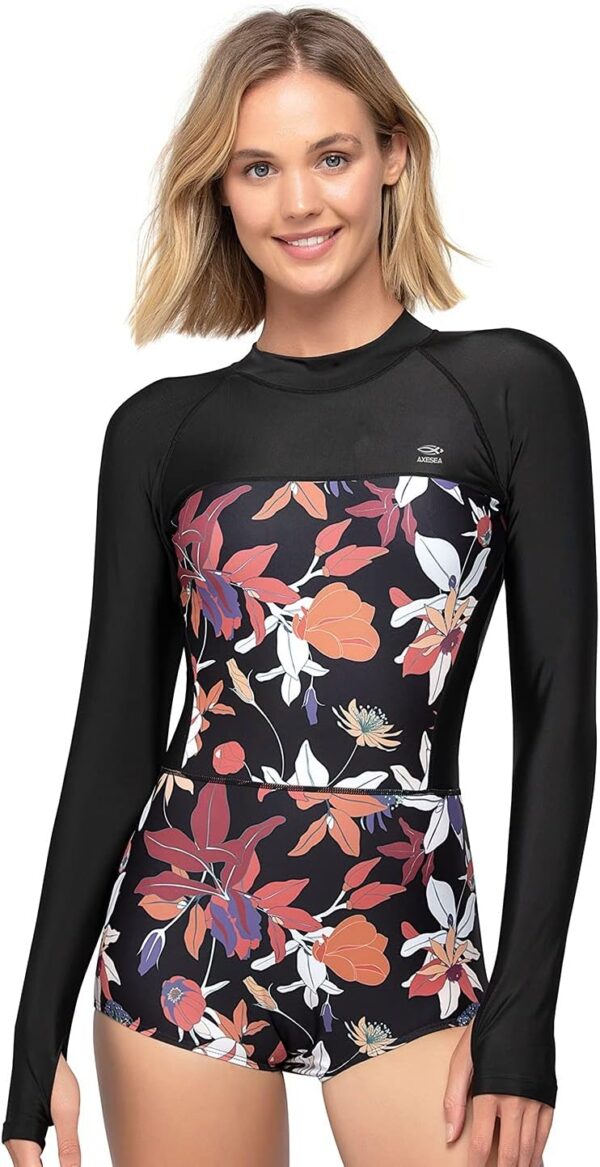 AXESEA Womens Rash Guard UPF 50+ Long Sleeve Swim Shirt One Piece Bathing Suit Swimsuit