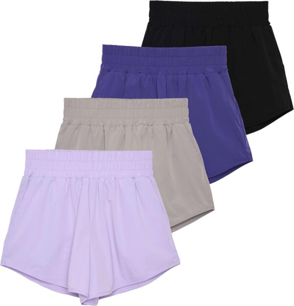 Real Essentials 4 Pack Women's 2.5'' High Waisted Running Shorts with Liner - Quick Dry, Dry Fit, Gym Workout