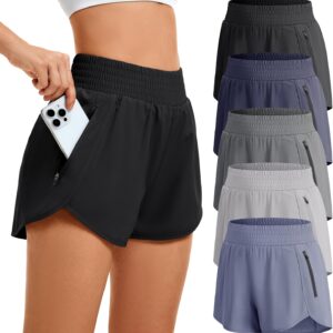 CE' CERDR Women's Athletic Workout Short High Waisted Elastic Running Shorts with Pockets for Gym Casual