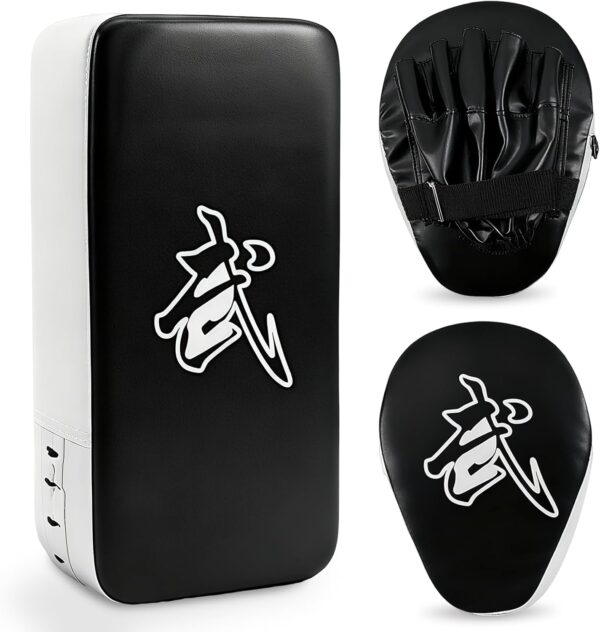 2-in-1 Boxing Pads Set, Punching Gloves Mitts Kick Pack, Adjustable Strap Kickboxing Training Set for Karate, Muay Thai, Taekwondo - Leather