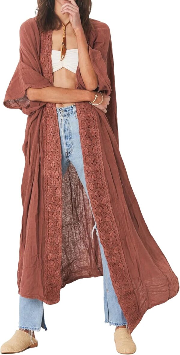 Bsubseach Embroidery Bathing Suit Cover Ups for Women Half Sleeve Beach Kimono Swimsuit Coverup