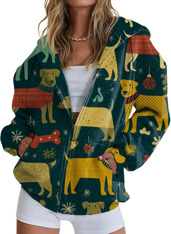 Cute Graphic Sweatshirts for Women Oversized Full Zipper Casual Hooded Jacket with Pockets Fall Tops 2025