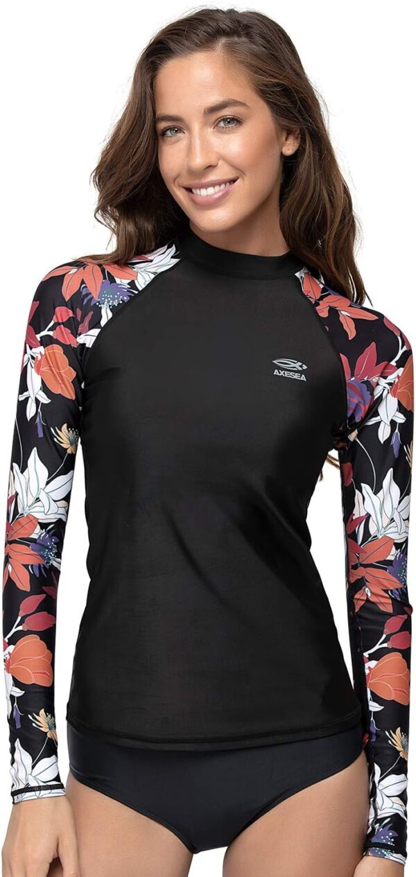AXESEA Women Rash Guard Long Sleeve Active Top UPF 50+ Rashguard Swim Shirt Surf Swimwear