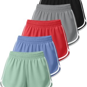 Real Essentials 5 Pack: Women’s Dry-Fit Dolphin Shorts – Athletic Running Workout Gym Lounge Active Casual (Plus Available)