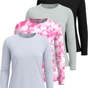 Real Essentials 4 Pack: Women's UPF 50+ Quick Dry Fit Sun Shirts Long Sleeve UV SPF Hiking Top Outdoor (Available in Plus)
