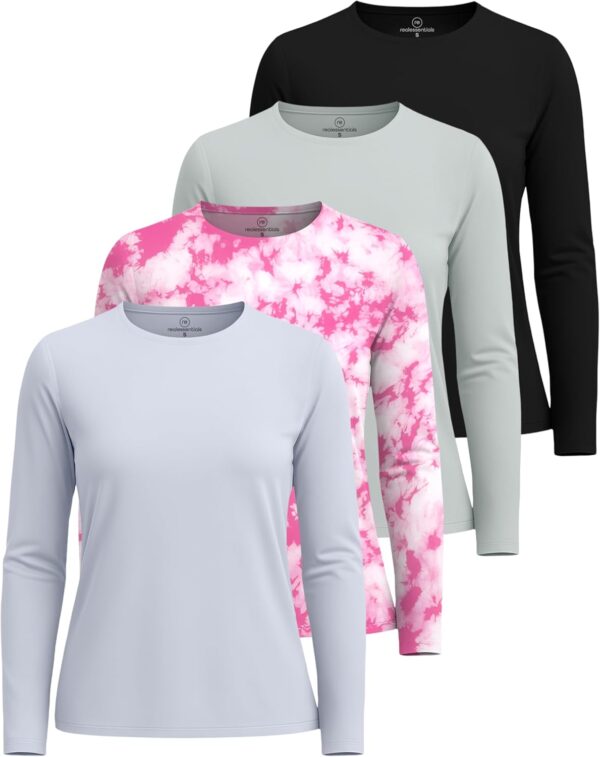 Real Essentials 4 Pack: Women's UPF 50+ Quick Dry Fit Sun Shirts Long Sleeve UV SPF Hiking Top Outdoor (Available in Plus)