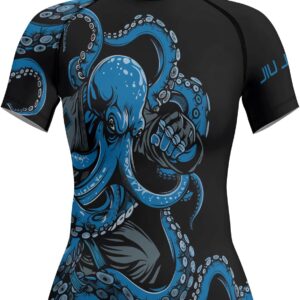 Octopus Compression Rash Guard Women Short Sleeve – MMA BJJ Jiu Jitsu Grappling Training Top