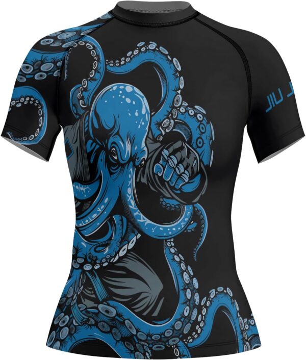 Octopus Compression Rash Guard Women Short Sleeve – MMA BJJ Jiu Jitsu Grappling Training Top