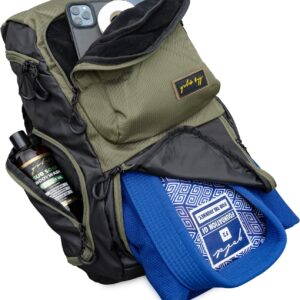 Gold BJJ Jiu Jitsu Backpack - Heavy Duty Gym Bag with Waterproof Gi Pocket