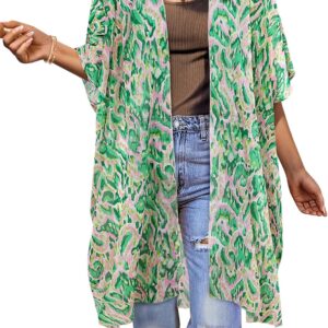 BB&KK Women Kimono Cardigans Casual Summer Tops Beach Cover up Open Front Floral Print Chiffon Loose Bikini Cover Ups