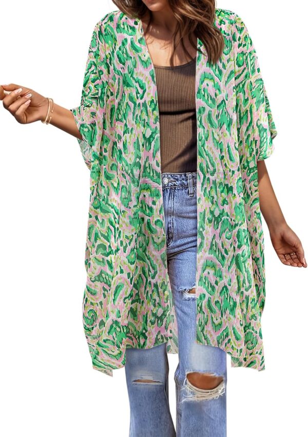BB&KK Women Kimono Cardigans Casual Summer Tops Beach Cover up Open Front Floral Print Chiffon Loose Bikini Cover Ups