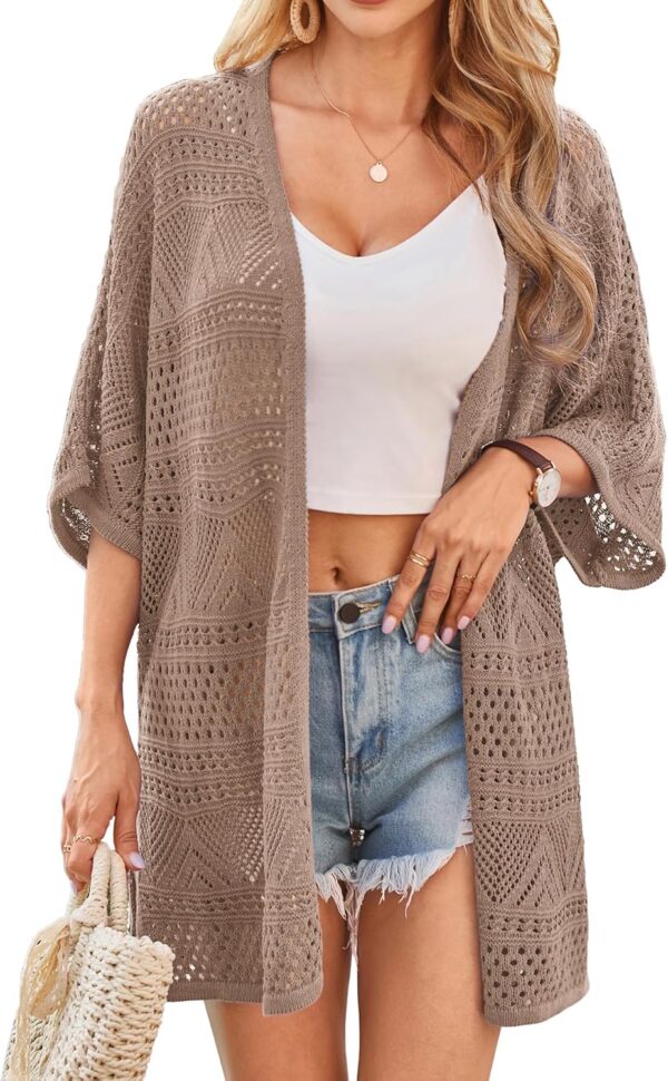 GRACE KARIN Womens Summer Short Sleeve Crochet Cardigan Sweaters Lightweight 2026 Oversized Knit Boho Kimono Cardigans