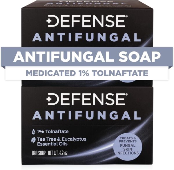Defense Antifungal Bar Soap 2-Pack | Jock Itch, Ringworm, Athlete's Foot, Skin Fungus | Medicated Anti Fungal Treatment (Two Bars, No Case)