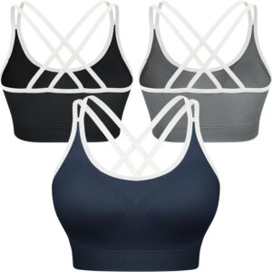 VEQKING Strappy Womens Sports Bras Cross Back for Running Removable Padded Workout Yoga Bras Pack Gifts