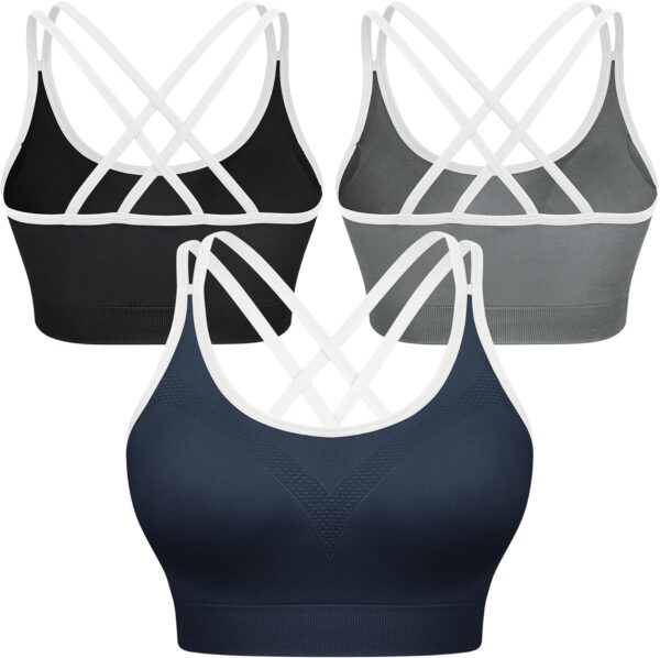 VEQKING Strappy Womens Sports Bras Cross Back for Running Removable Padded Workout Yoga Bras Pack Gifts