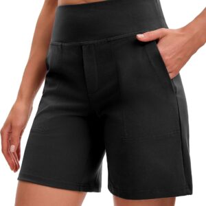VOOVEEYA Women's Bermuda Shorts 7" High Waisted Athletic Long Shorts with Pockets for Running Yoga Casual
