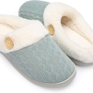 Chantomoo Womens Slipper Warm Comfy Memory Foam House Slippers Knitted Shoes Faux Fur Lined Anti-Skid Rubber Sole Bedroom Cozy Indoor Outdoor Slippers