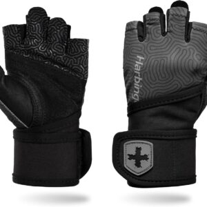 Harbinger Pro Wristwrap Gloves 3.0 - Enhanced Grip, Superior Wrist Support, Breathable 4-Way Stretch Lycra, Durable Leather Palm, Half-Finger Design for Weightlifting, Fitness Training, Women's