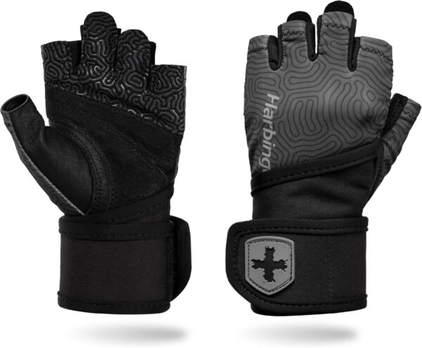 Harbinger Pro Wristwrap Gloves 3.0 - Enhanced Grip, Superior Wrist Support, Breathable 4-Way Stretch Lycra, Durable Leather Palm, Half-Finger Design for Weightlifting, Fitness Training, Women's