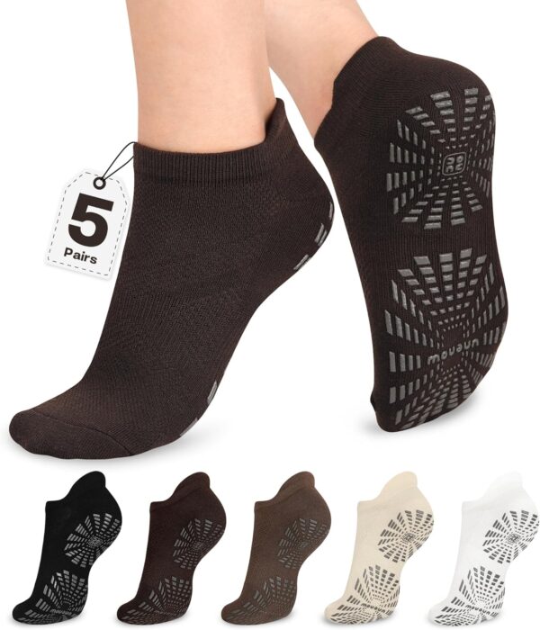 unenow 5 Pairs Pilates Socks for Women Non Slip Socks with Grips for Yoga Hospital Barre Barefoot