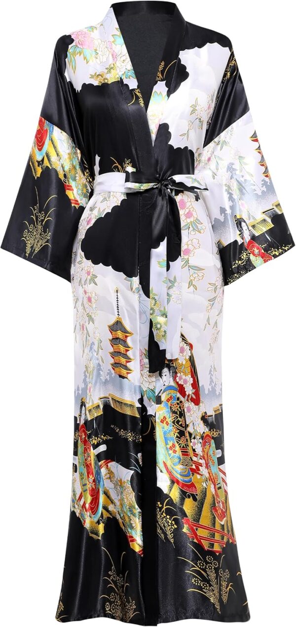 PRODESIGN Kimono Robe for Women - Long Satin Sleepwear Silky Kimono Cover-Up Nightgown Japanese Bathrobe Loungewear Blouse
