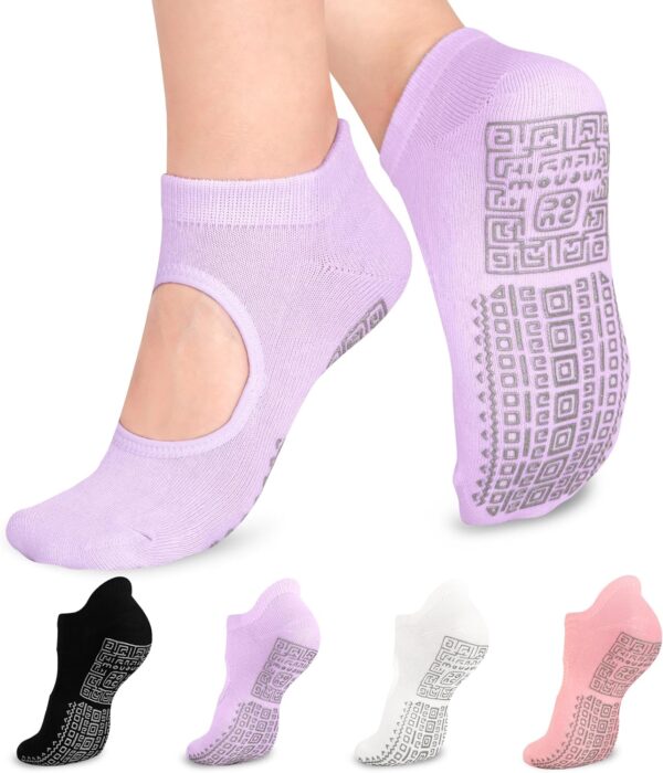 unenow Non Slip Grip Yoga Socks for Women with Cushion for Pilates, Barre, Home
