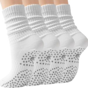 Pilates Slouch Crew Socks for Women, Grip Yoga Socks with Non Slip Grippers for Barre Ballet Dance Hospital Workout