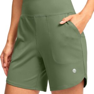 G Gradual Women's Athletic Shorts 6" High Waisted Stretchy Bermuda Shorts for Women Quick Dry Summer Casual Shorts