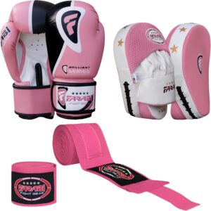 Farabi Sports Women Boxing Training Set Includes Boxing Gloves Boxing Pads with Hand Wrap for MMA Muay Thai Training Kickboxing