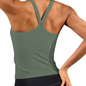 ATTRACO Women's Workout Tank Top Built in Bra Ribbed Athletic Tank Racerback Workout Top Scoop Neck