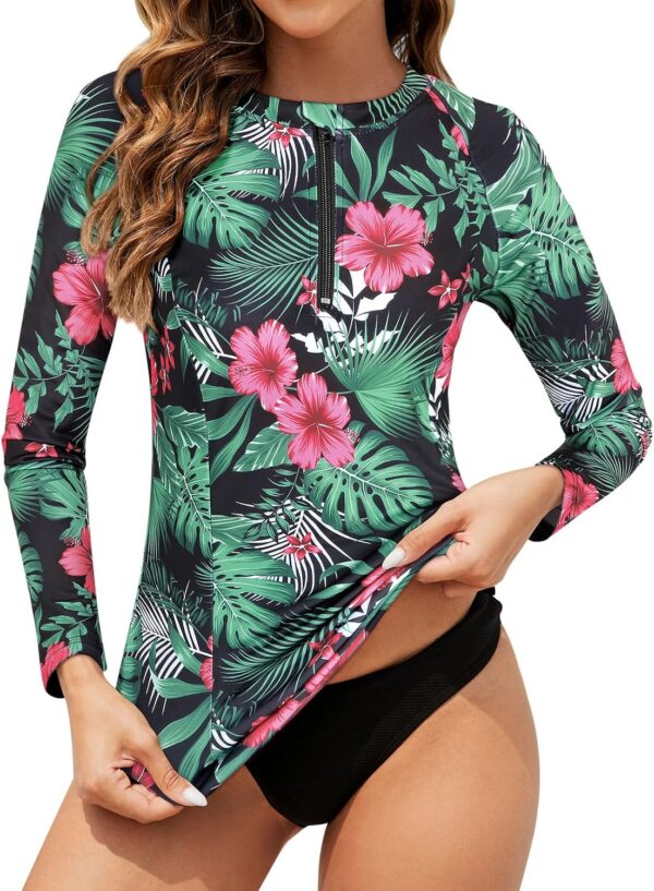 Tanst Sky Women's Rash Guard Swim Top Long Sleeve Bathing Suits UV Shirt Zipper Rashguard Swimsuit