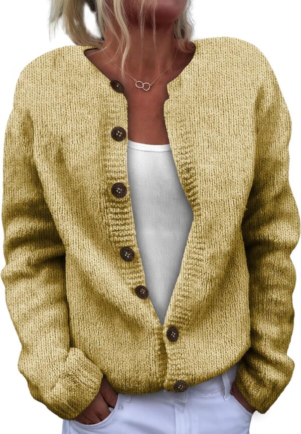 Womens Crewneck Sweaters Casual Button Cardigan Sweaters for Women Long Sleeve Cardigans Fall Fashion Outerwear