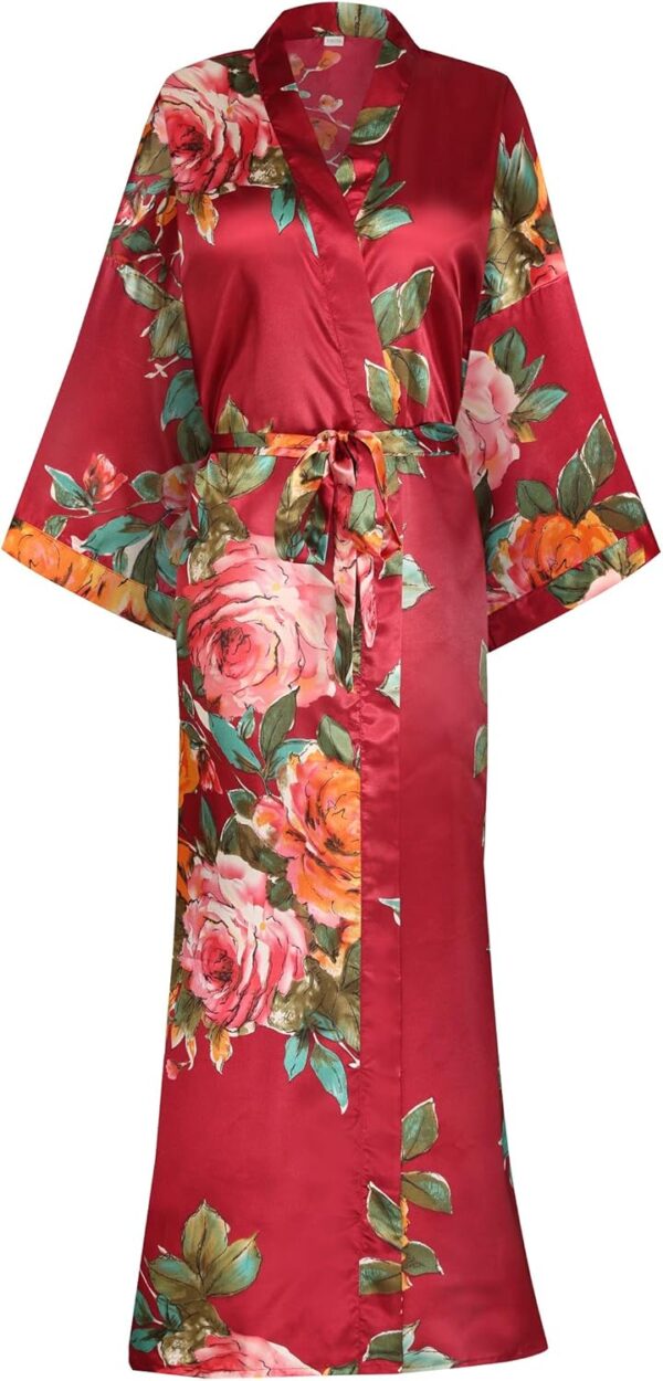 goodmansam Women's Long Floral Satin Kimono Robes Bridal Dressing Gown Wedding Bridesmaid Nightgown