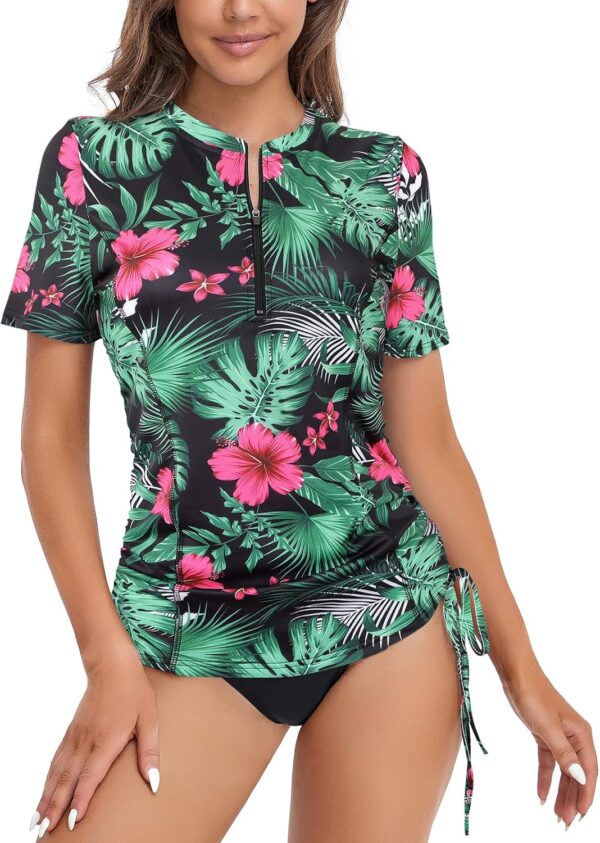 LURANEE Womens Short Sleeve Rash Guard Shirts UPF 50+ Side Adjustable Wetsuit Swimsuit Top S-XXL