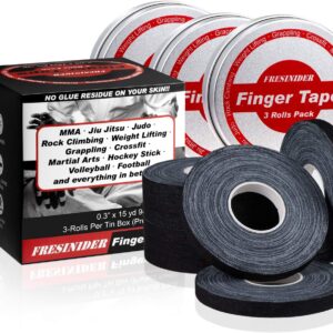 Finger Tape - Strong Athletic Tape | 0.3” x 45 Feet (9 Pack) Tin Set | No Sticky Residue | for Rock Climbing, BJJ Jiu Jitsu, Grappling, Judo, MMA, Rock Climbing and Martial Arts (Black)