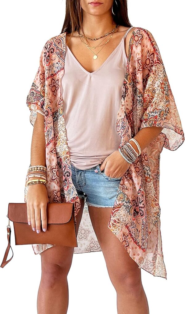 CATCHY & CRAFTY Swimsuit Coverup for Women Kimono Cardigan Beach Floral Boho Print Resort Wear Cruise Gift