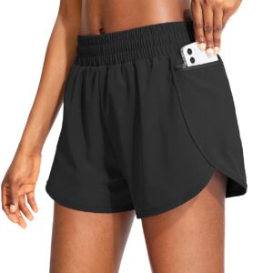 Soothfeel Womens Running Shorts with Zipper Pockets High Waisted Athletic Gym Workout Shorts for Women with Liner