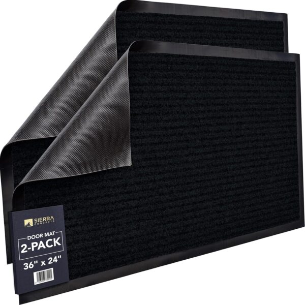 Sierra Concepts 2-Pack Front Door Mat - Large 36 x 24 Welcome Indoor Outdoor Entryway Mats for Shoe Scraper, Ideal for Inside Outside High Traffic Area, Black