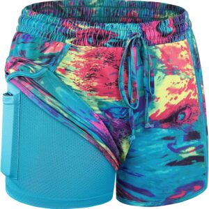 BLEVONH Women Yoga Running Shorts 2 in 1 Workout Athletic Shorts with Pockets S-3XL