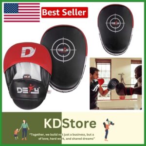 Leather Muay Thai Focus Mitts - Lightweight Punching Pads, Red/Black