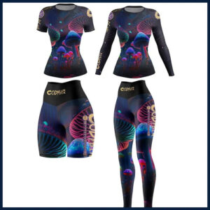 Women's MMA BJJ Brazilian Jiu Jitsu Rash Guard Spats Shorts Mushroom Theme