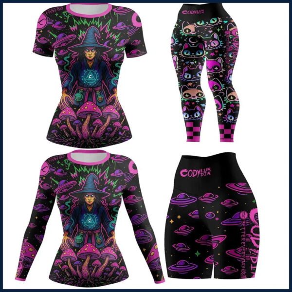 Purple Witch Theme Womens Rash Guard For BJJ MMA Jiu Jitsu Rash Guard