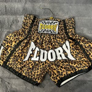 Fluory Muay Thai Shorts Leopard Print Retro Kickboxing MMA Fight Trunks Small